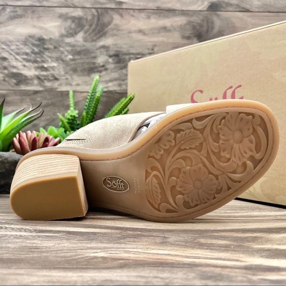 NIB Sofft Perrie Block Heel Slip On Sandal Light Grey Suede Leather 8M - Picture 8 of 12